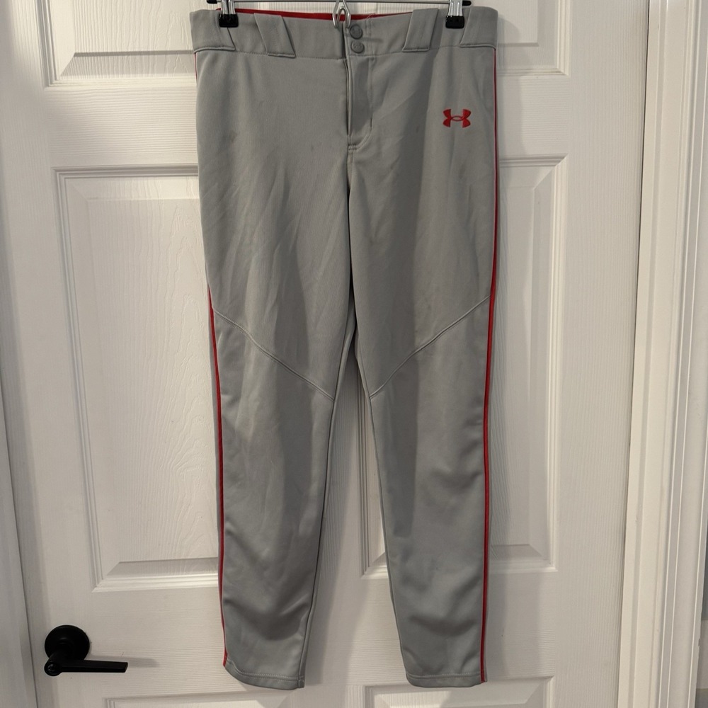 Under Armour Youth Baseball Pants Gray with Red Trim Size‎ Youth X-Large